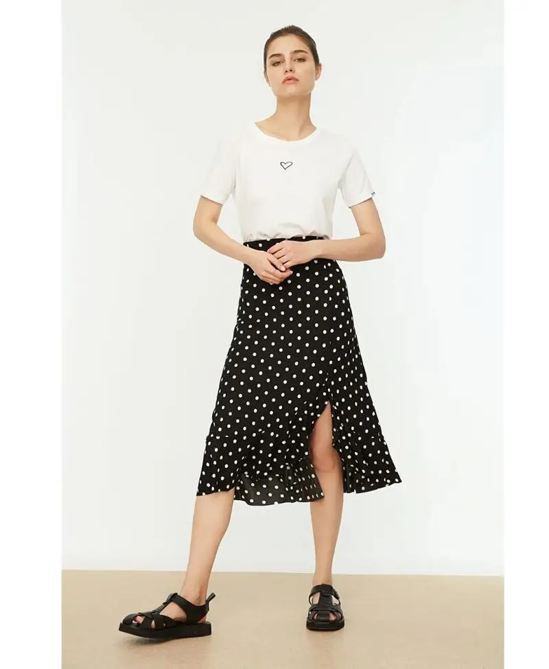 Siyah Puantiye Desenli Örme Etek